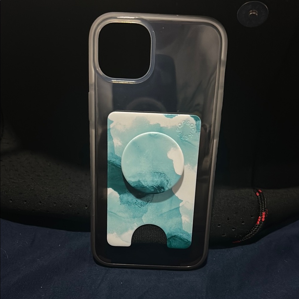 Clear black ombré iPhone 14 Plus case with Popsocket wallet